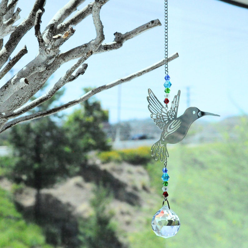 Hummingbird Suncatcher With Crystal, Stainless Steel Bird Ornament - Etsy