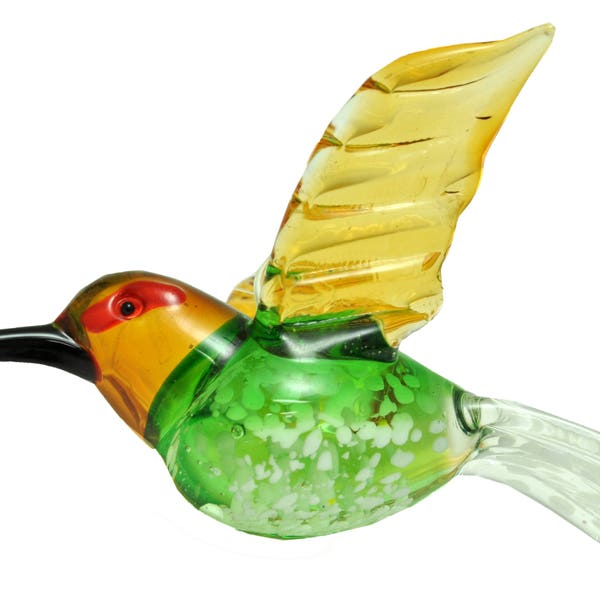 Hummingbird Multi-Colors Bird Ornament - Crystal Glass Blown Figurine in Cheerful Yellow: Perfect Holiday Ornament and Sun Catcher