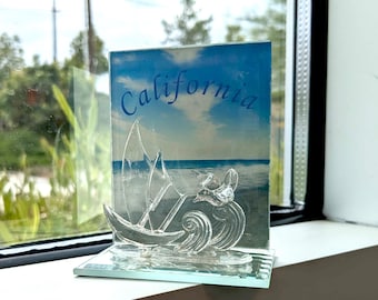 Glass Figurine of a Sailboat on the California Ocean