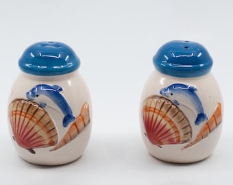 Dolphin and Seashell Salt and Pepper Shaker Set - Coastal Kitchen Decor