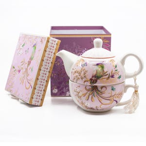 Zestaw upominkowy Vintage Tea Pot i Cup - Bell Flower lub Phoenix Stackable Ceramic Kubek i Czajnik z Pudełkiem Prezentowym, Pomysł na Prezent dla Miłośnika Herbaty