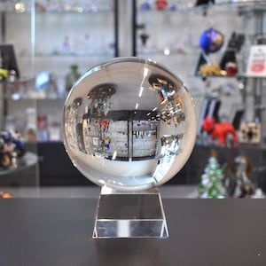 Clear Crystal Fortune Telling Ball with Stand for Magic, Divination, and Meditation 6 inch diameter