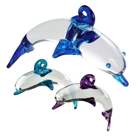 hanging dolphin animal ornament crystal figurine blown glass art