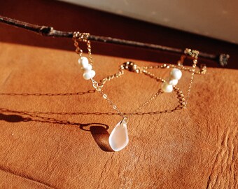 The Elaine | Freshwater Pearl Necklace | Gold Filled | Gift For Her | Sea Glass | Natural | Non Tarnish Jewelry | Dainty Short Necklace |