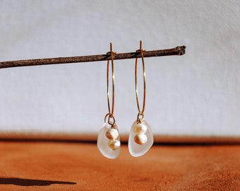 The Lenora | Gold Filled | Freshwater Pearls | Natural Pearl Earrings | Small Hoop | Sea Glass | Gift For Her | Dainty | Non Tarnish Jewelry