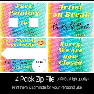 Face Painting Watercolor Rainbow Signs - Set of 4 Digital files