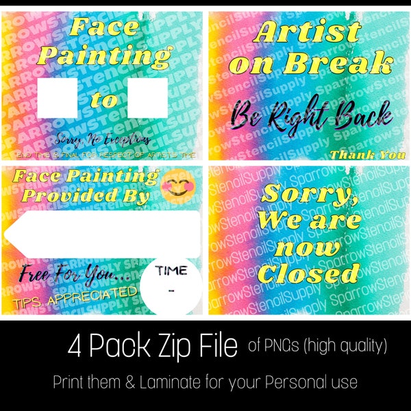 Face Painting Watercolor Rainbow Signs - Set of 4 Digital files