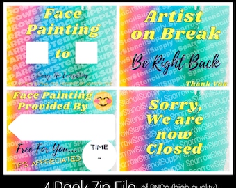 Face Painting Watercolor Rainbow Signs - Set of 4 Digital files