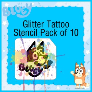 Glitter Tattoo Stencil Blue Dog 10 pack