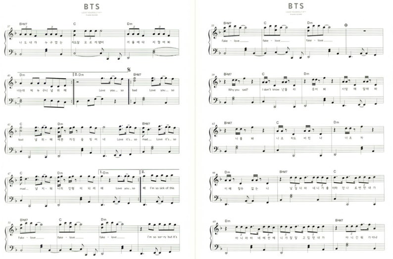 BTS Love Yourself Tear Piano&Lyrics Sheet Music Book Etsy