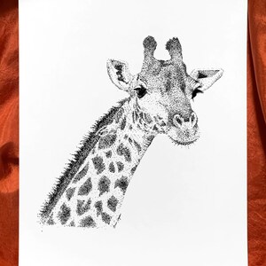Giraffe Drawing Art Print | 8 x 10 inch Wall Art | Black and White Illustration | Wildlife Animal Drawing