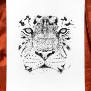 Tiger Drawing Art Print | 8 x 10 inch Wall Art | Black and White Illustration | Wildlife Animal Drawing