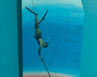 Spear Diver wood pallet wood painting upcycled wood fishing ocean decor
