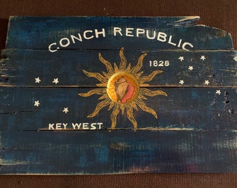 Custom Conch Republic flag pallet wood sign Key West flag Conch flag