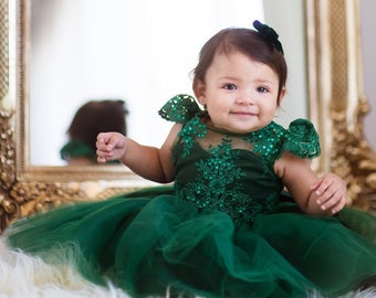 green newborn dress