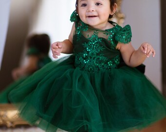 dark green baby girl dress