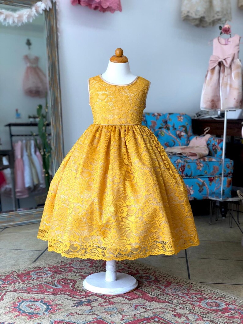 mustard flower girl dress