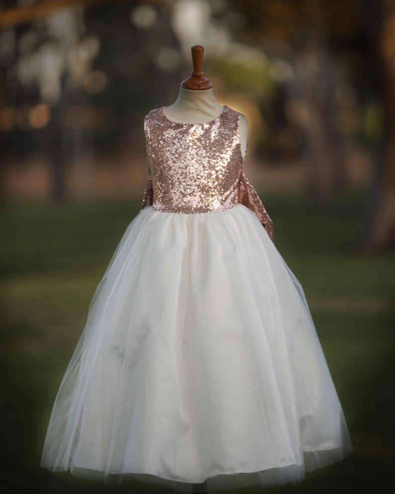Sequin rose gold flower girl dress tulle skirt formal sequin Etsy