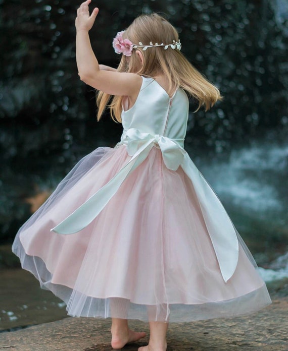 satin and tulle flower girl dress