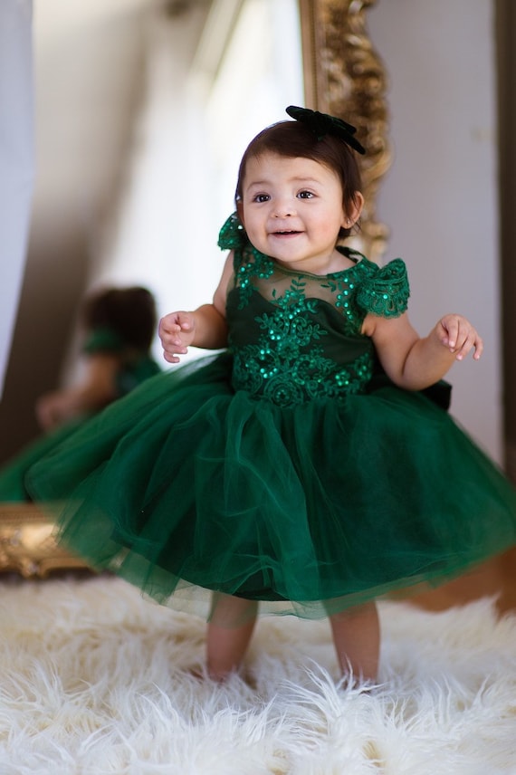 baby girl green christmas dress