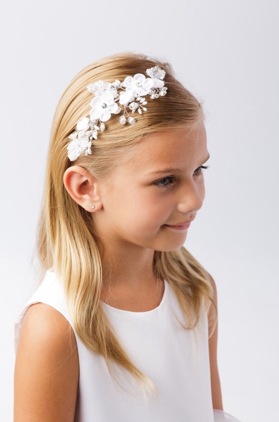 Flower Girl Headband Bride Hair Piece Mini Bride Baptism First Etsy