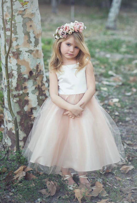 Custom Classic Simple Satin and Tulle Flower Girl Dress Comes in Various Colors Champagne, Blush, Purple Green Grey, Custom Classic Simple Satin and Tulle Flower Girl Dress Comes in Various Colors Champagne, Blush, Purple Green Grey,