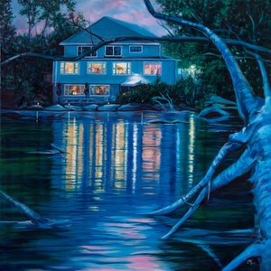 Giclée print &quot;A Night To Remember&quot; - From an original 24&quot; x 24&quot; oil painting of a lakefront soiree. Exhibition canvas, archival ink.