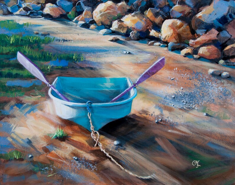 Giclée print Ship of Dreams III From an original 16 x 20 mixed media of a dory ashore at Cape Cod. Exhibition canvas, archival ink. image 1