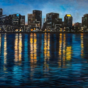 Giclée print &quot;Reflections of a Portland Evening&quot; - From an original oil painting. Exhibition canvas, archival ink, Dammar varnish, unframed.