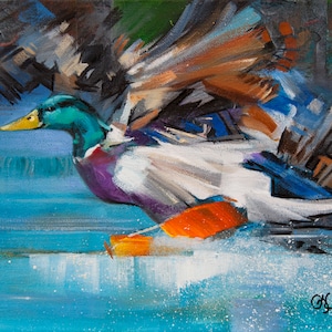 Giclee Print &quot;Splashdown&quot; - A duck&#39;s feet skim the water as it lands in a placid pond. 8&quot; x 10&quot;, archival ink