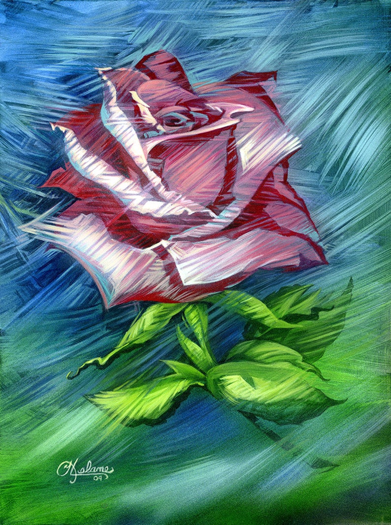 Peinture Originale Vieux Rose Une Rose Poussiéreuse Etsy