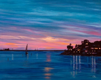 Giclée print "Heading Home" - From an original 16"x20" oil/acrylic painting of Marina Del Rey, CA. Exhibition canvas, archival ink, unframed