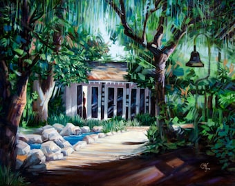 Giclée print "Hidden Sanctuary" - From an original 16"x20" oil/acrylic painting of Reyes Adobe, Agoura, CA. Exhibition canvas, archival ink