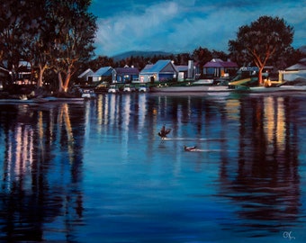 Giclée print "A Peaceful Evening" - From an original 16" x 20" oil/acrylic painting of Westlake at twilight. Exhibition canvas, archival ink