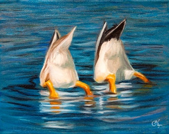 Giclée print "Bottoms Up!" - From an original 8" x 10" oil painting. Exhibition canvas, archival ink, Dammar varnish, unframed.