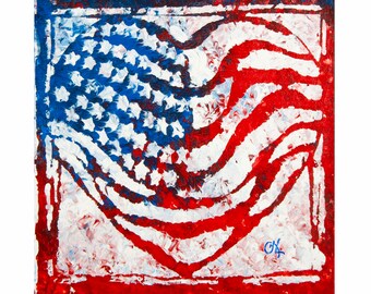 Original acrylic painting "America the Beautiful" - Painted while playing the song "America the Beautiful". 12" x 12" wood board!