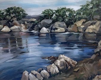 Original oil painting "Point Lobos Cove" - A placid cove in Point Lobos State Park, Monterey County, California. 14" x 18", oil on linen