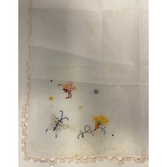 Vtg Hand Embroidered Appliquéd Linen Wedding Hand… - image 4