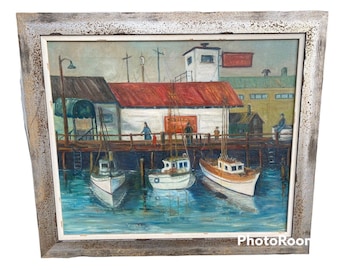 Original Oil Painting Artist Signed Ruth Vignau Fisherman’s Wharf Vtg 1959 Frame
