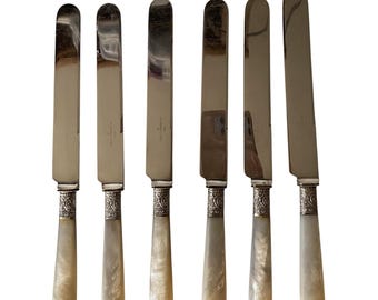 Set of 6 Antique J Russell & Co Mother of Pearl Handle Luncheon Knives 1834