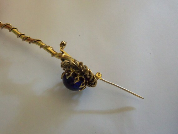 Vintage Figural Long-Stemmed Rose with Cobalt Blu… - image 2