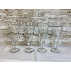 Vintage Princess House Heritage Etched Parfait Glasses Pilsner Flutes Set of 4
