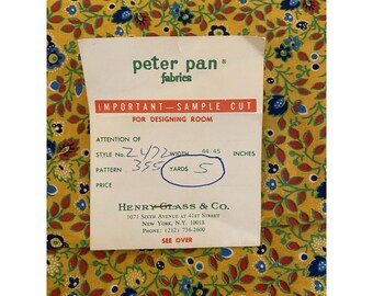 Vtg Peter Pan Fabrics Yellow Floral Calico 5 Yd Bolt Designing Room Sample Tag