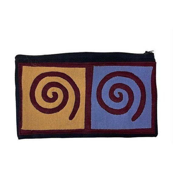 Handmade Applique Fabric Wallet Pouch Boho Spiral 