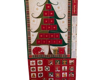 Makower UK Santa Paws Cats Advent Calendar Christmas Fabric Panel Uncut Cotton