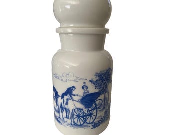 White Milk Glass Apothecary Qt Jar Bubble Lid Victorian Courting Couple Belgium