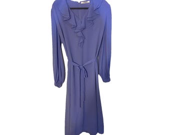 VTG Baron Peters for I. Magnin Women Periwinkle Crepe Day Dress Sz L READ