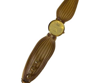 Vtg Women Xanadu Quartz Rhinestone Mesh Watch Gold Tone Snaps Needs Battery
