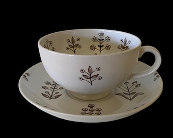 Vtg Arabia Finland Tapestry Brown Tea Cup and Saucer Cottage Core