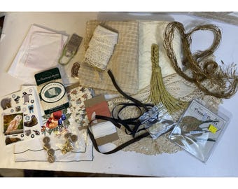 Slow Stitch Junk Journal Kit Vtg Neutral Fabric Remnants Sewing Crafts Stickers